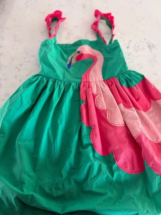 Mini Boden Girls Flamingo Appliqué Sundress — Green & Pink sz 7-8 - Picture 1 of 5